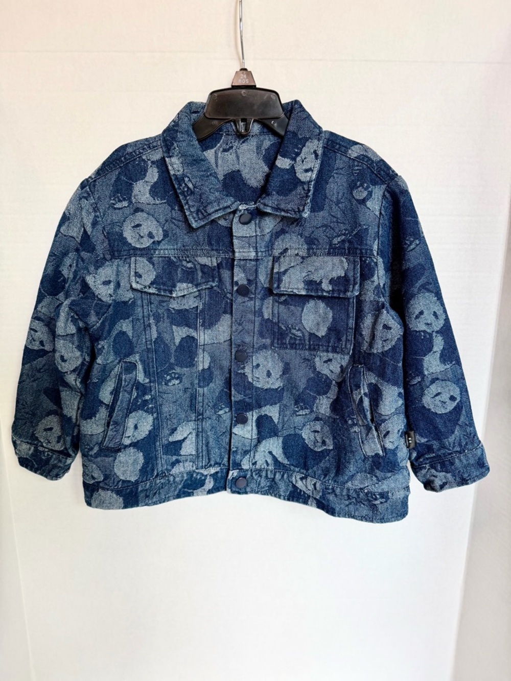 Kids Blue Panda-Print Denim Jacket size 110 or 5T Like New